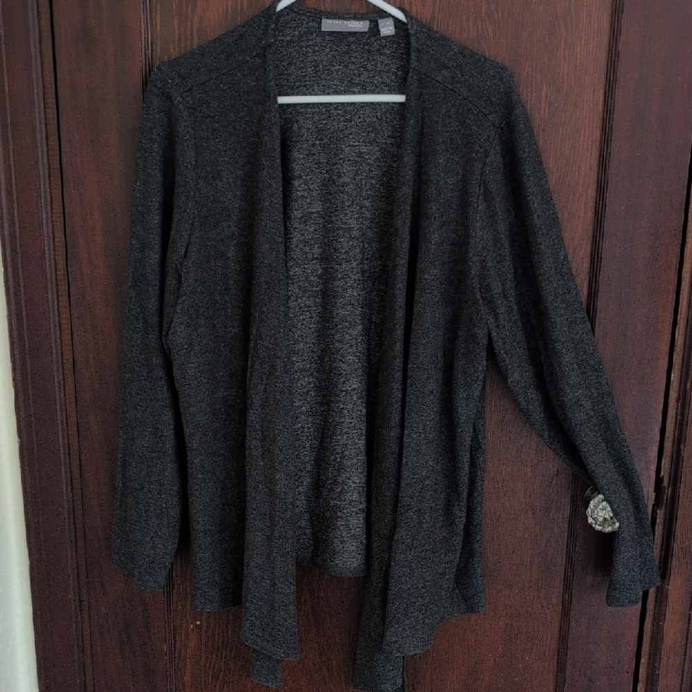 Susan Graver Lifestyle Super Soft Dark Gray Open Front Long Sleeve Cardigan XL